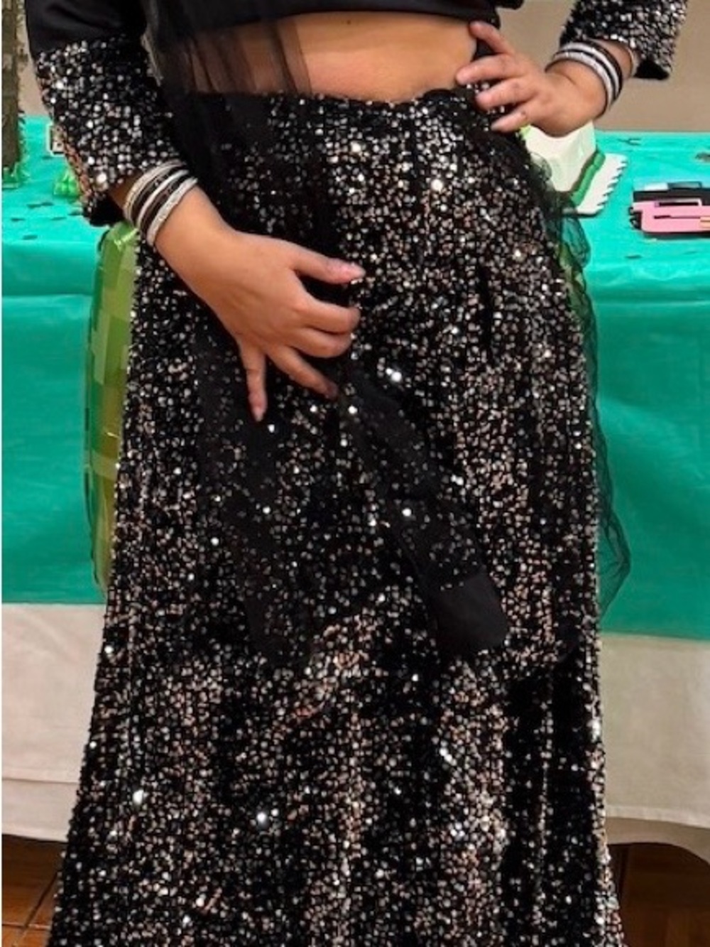 Ethnic Indian Wear Black Sequin Lehenga with Sheer Waist